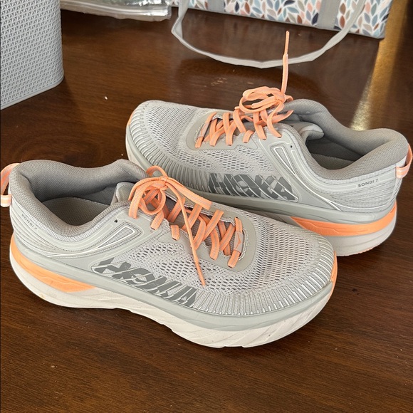 Hoka Women's Gray and Orange Athletic Shoes - Picture 2 of 7